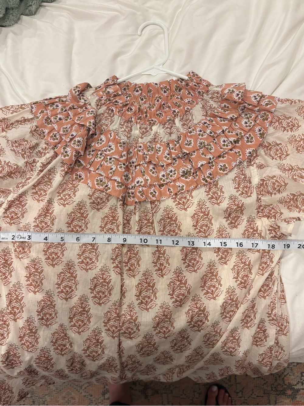 Ruffled High-Neck Floral Blouse - Pink/White - Picture 9 of 10